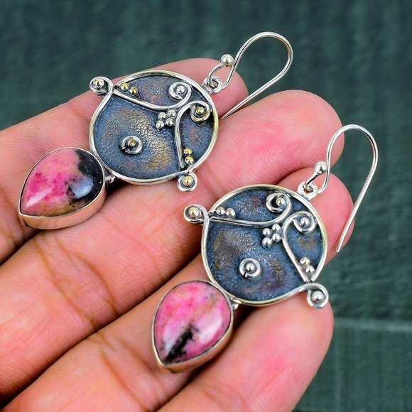 💎Rhodonite sterling 925 silver earrings! STUNNING! A REAL ASSET to any outfit!!! - Picture 6 of 8